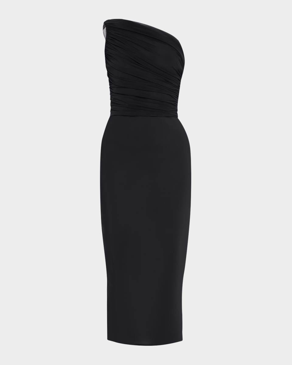 Isenette Ruched One-Shoulder Bodycon Midi Dress